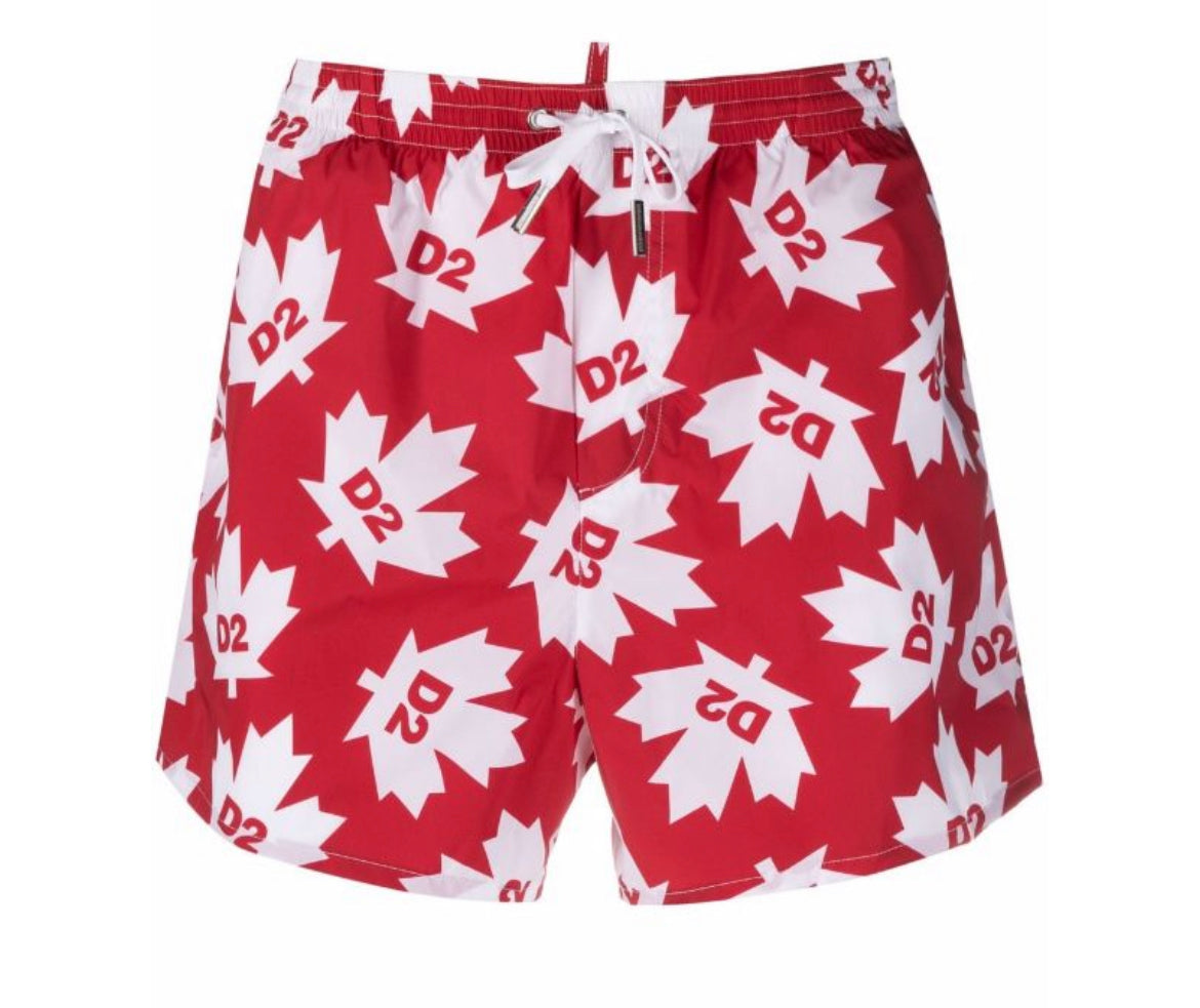 Dsquared2 Maple-Leaf Print Swim Shorts Blue/Red