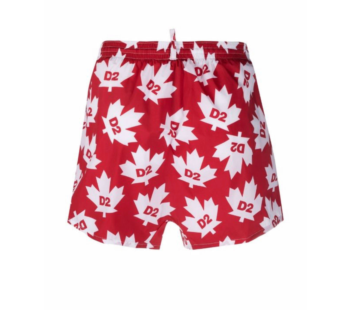 Dsquared2 Maple-Leaf Print Swim Shorts Blue/Red