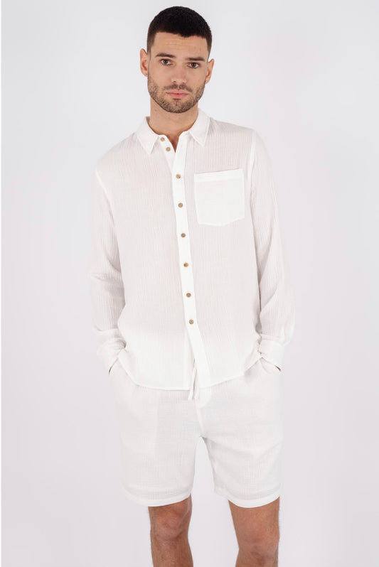 Urban pioner Clive Shirt White Bubbly cotton shirt